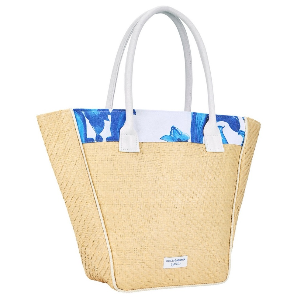 Dolce & Gabbana Beige Straw Tote with Blue Accent